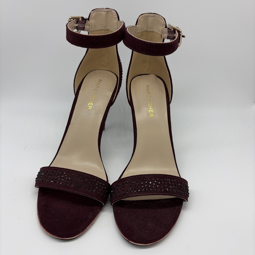 Marc Fisher Burgundy Rhinestone Strappy Open Toe Stiletto Heels Women US 7.5